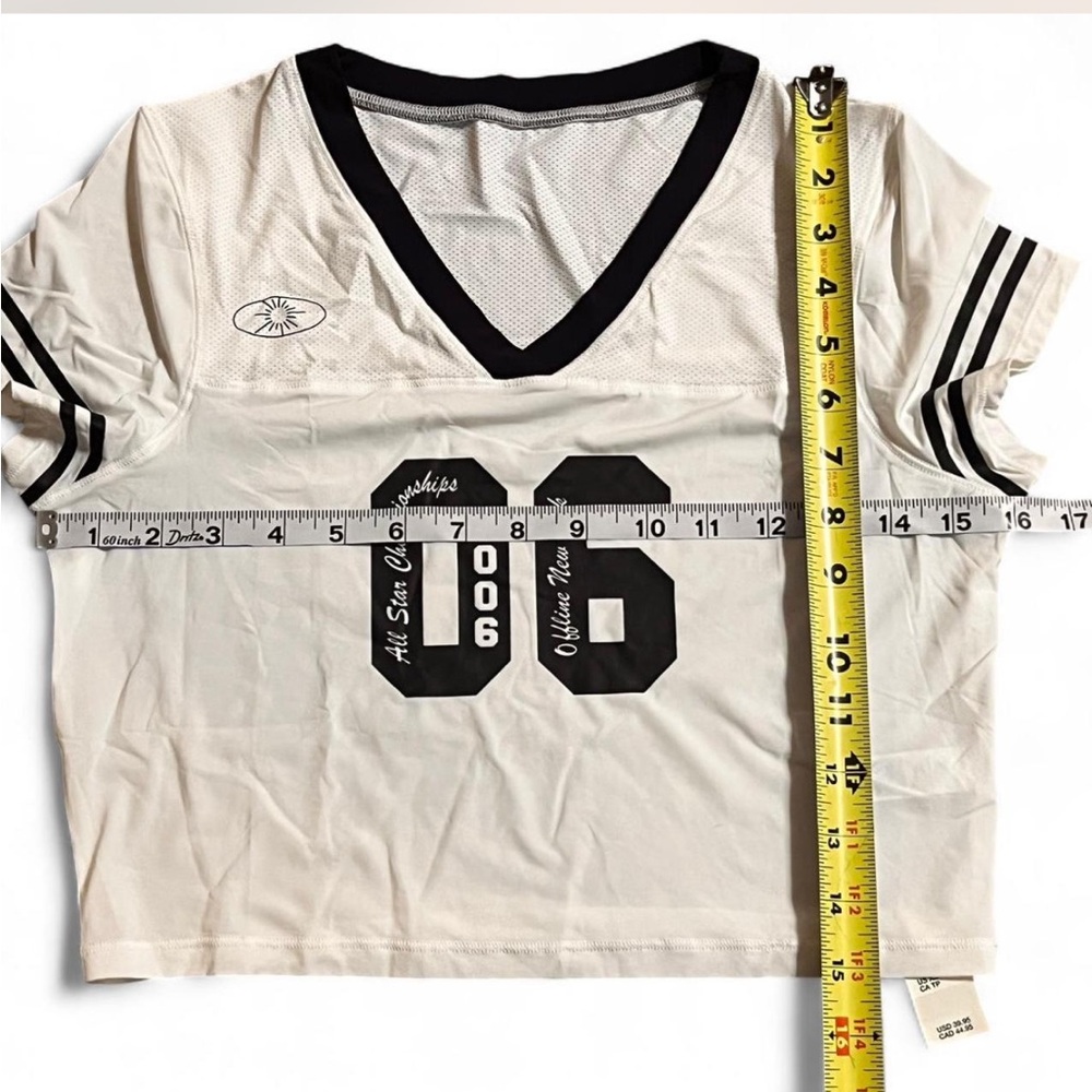 NWT OFFLINE by Aerie Cropped Jersey V-Neck Top XS Sporty Varsity White - Picture 6 of 6